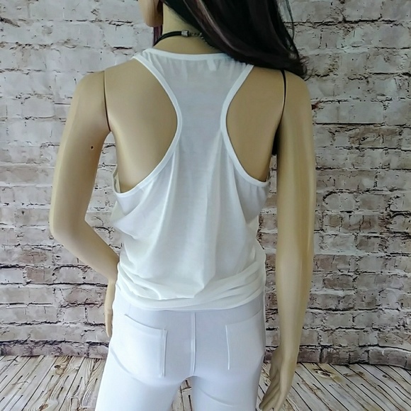 White Good Vibes Printed Tank Top Sz M - Picture 3 of 4